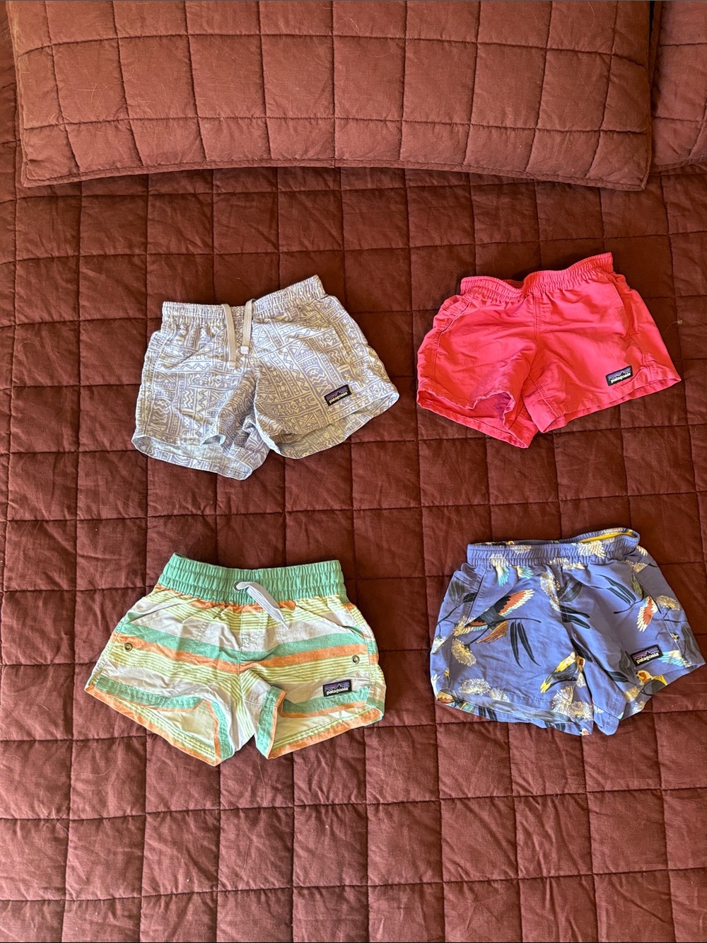 Patagonia Kids Shorts Set — Coral, Blue, Green, Gray